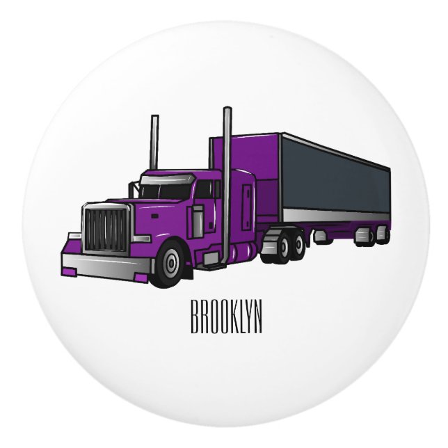 Semi-trailer truck cartoon illustration ceramic knob (Front)