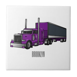 Semi-trailer truck cartoon illustration ceramic tile