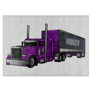 Semi-trailer truck cartoon illustration cutting board