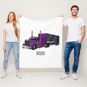 Semi-trailer truck cartoon illustration fleece blanket