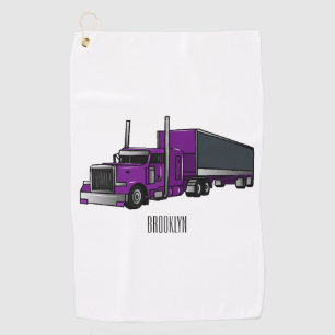 Semi-trailer truck cartoon illustration golf towel
