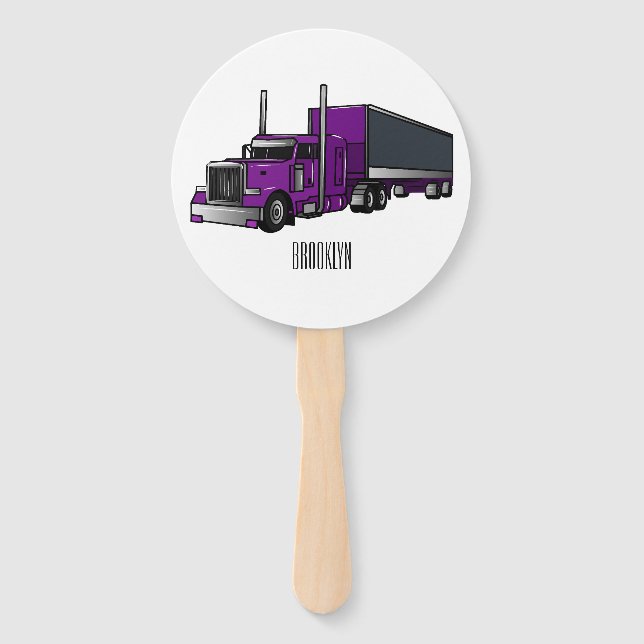 Semi-trailer truck cartoon illustration hand fan (Front)