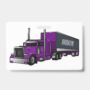 Semi-trailer truck cartoon illustration ID badge