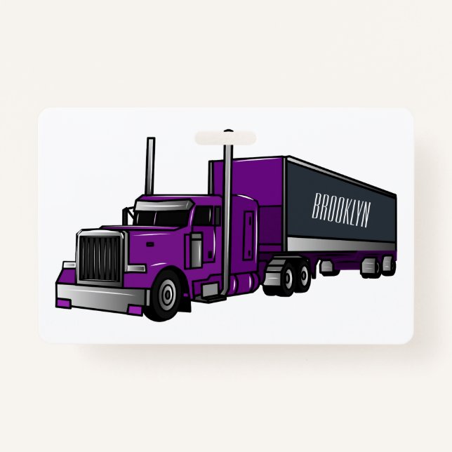 Semi-trailer truck cartoon illustration ID badge (Front)