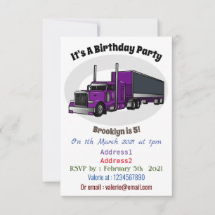 Semi-trailer truck cartoon illustration invitation