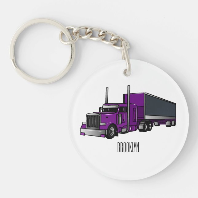 Semi-trailer truck cartoon illustration key ring (Front)