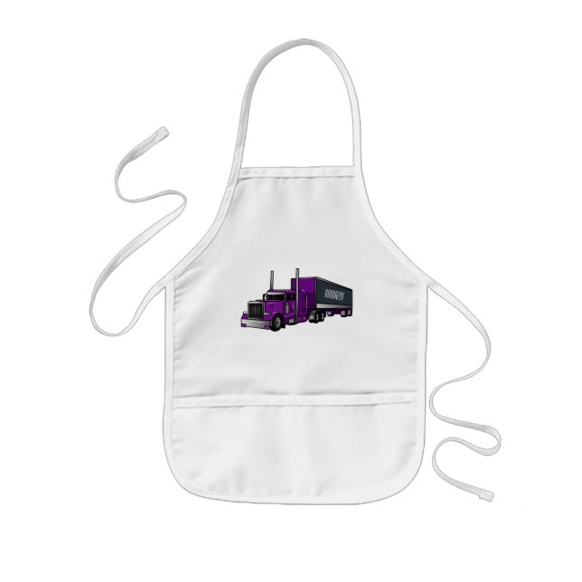 Semi-trailer truck cartoon illustration kids apron (Front)