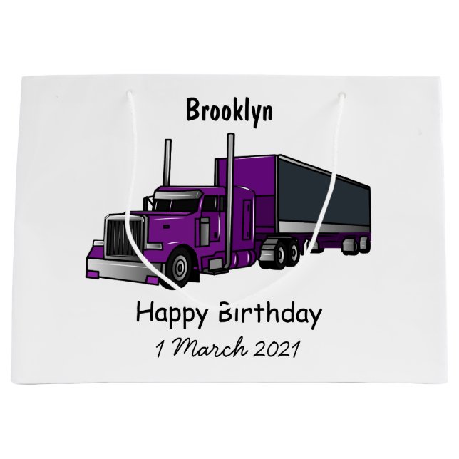 Semi-trailer truck cartoon illustration large gift bag (Front)