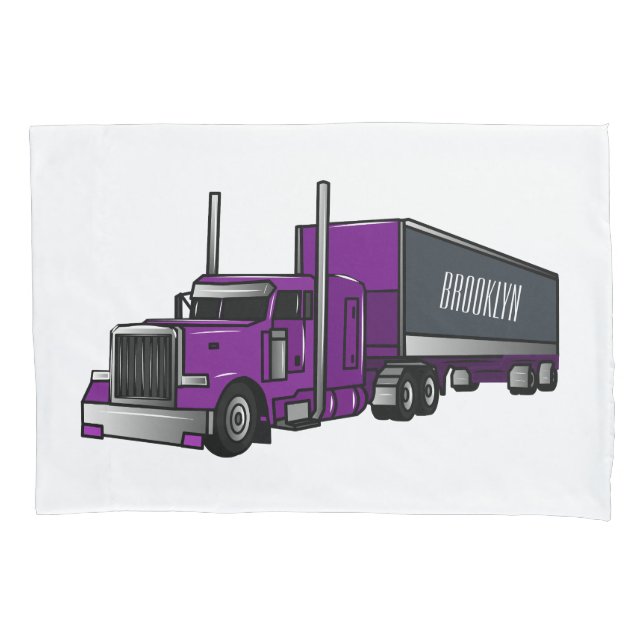 Semi-trailer truck cartoon illustration pillowcase (Front)