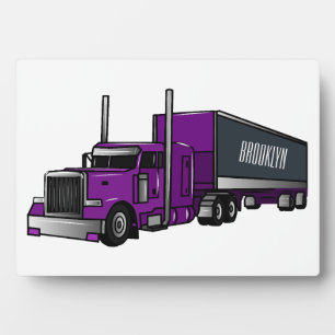 Semi-trailer truck cartoon illustration plaque