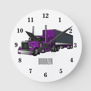 Semi-trailer truck cartoon illustration round clock