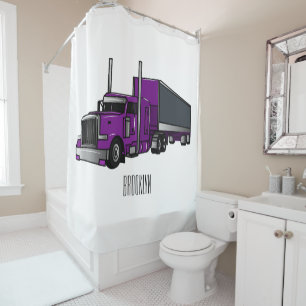 Semi-trailer truck cartoon illustration shower curtain