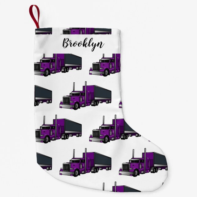Semi-trailer truck cartoon illustration small christmas stocking (Front)