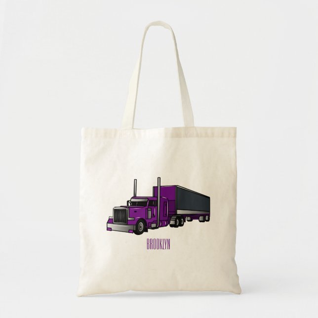 Semi-trailer truck cartoon illustration tote bag (Front)