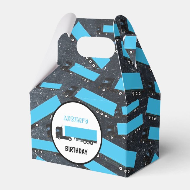 Semi-Trailer Truck Transportation Trucks Birthday Favour Box (Front Side)