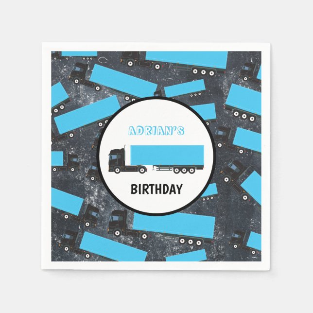 Semi-Trailer Truck Transportation Trucks Birthday Napkin (Front)
