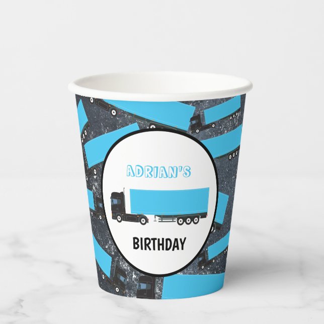 Semi-Trailer Truck Transportation Trucks Birthday Paper Cups (Front)