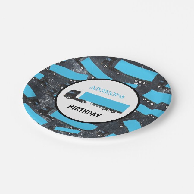 Semi-Trailer Truck Transportation Trucks Birthday Paper Plate (Angled)
