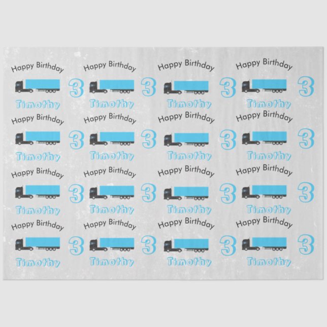 Semi-Trailer Truck Transportation Trucks Birthday Tissue Paper (Front)