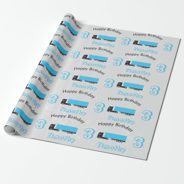 Semi-Trailer Truck Transportation Trucks Birthday Wrapping Paper (Unrolled)