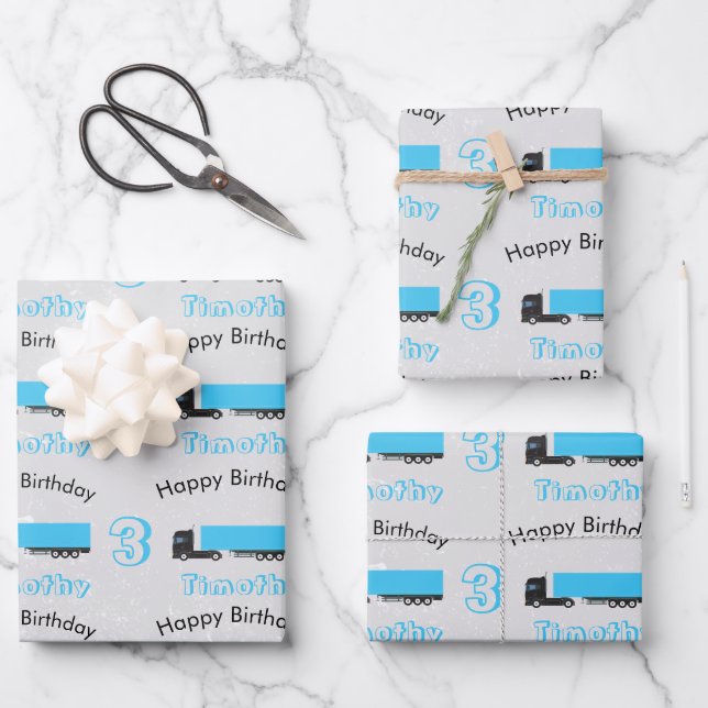 Semi-Trailer Truck Transportation Trucks Birthday Wrapping Paper Sheet (Front)