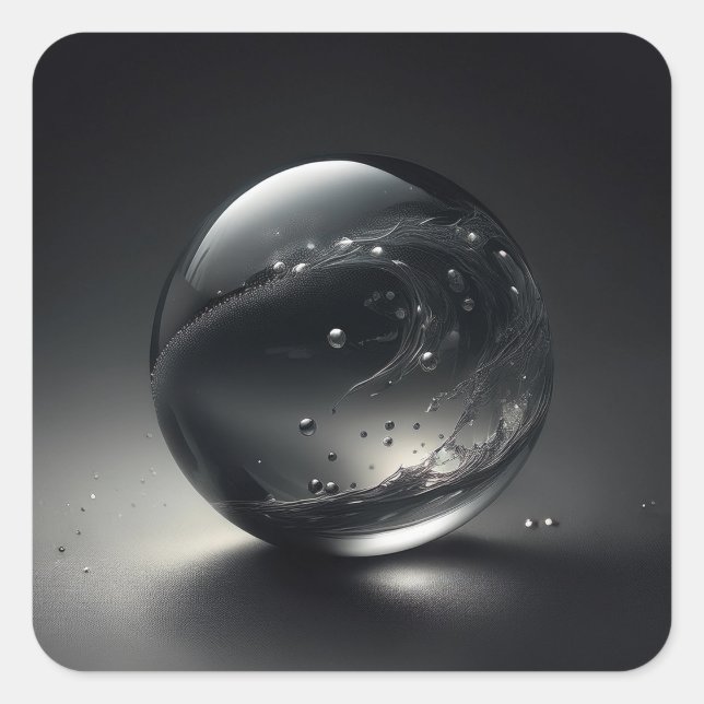 Semi Transparent Greyscale Sphere With Bubbles- Square Sticker (Front)