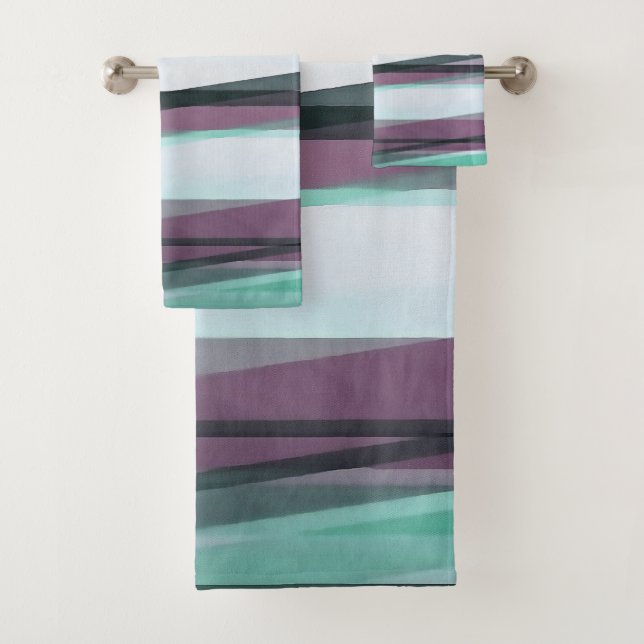 Semi Transparent Layers In Aqua Burgundy and Grey Bath Towel Set (Insitu)