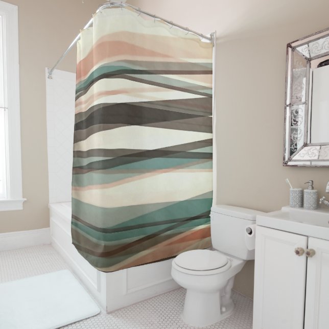 Semi Transparent Layers In Peach Brown And Green Shower Curtain (In Situ)