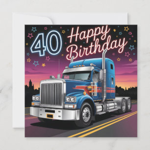 Semi-Truck 40th Happy Birthday Illustration Card
