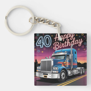 Semi-Truck 40th Happy Birthday Illustration Key Ring
