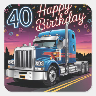 Semi-Truck 40th Happy Birthday Illustration Square Sticker