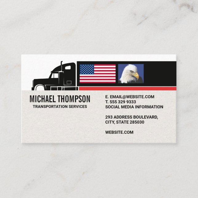 Semi Truck | American Flag | Eagle Business Card (Front)