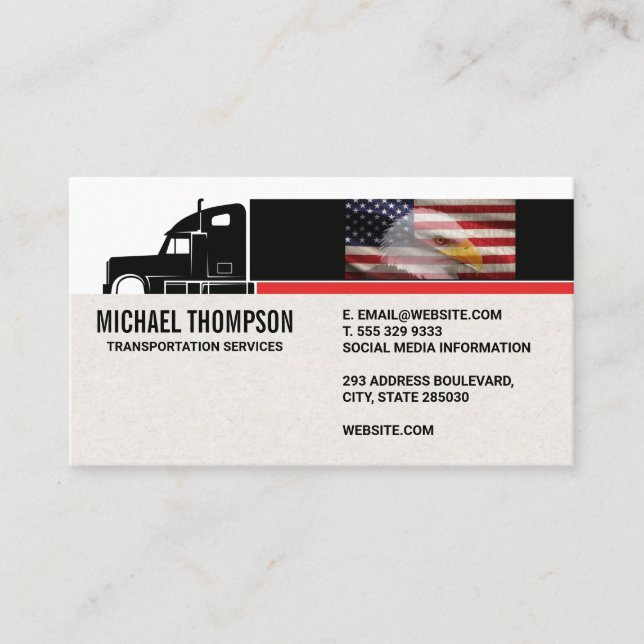Semi Truck | American Flag | Eagle Business Card (Front)