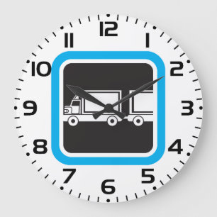 Semi-Truck and Trailer Blue Icon Large Clock