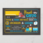 Semi Truck and Train Joint Birthday Invitation<br><div class="desc">All designs are © Happy Panda Print</div>