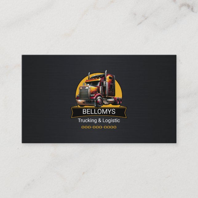 Semi Truck Black Metallic Business Card (Front)
