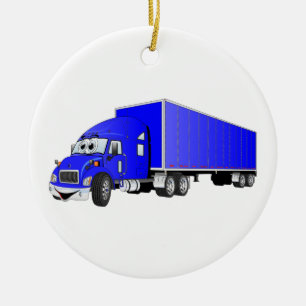 Semi Truck Blue Trailer Cartoon Ceramic Tree Decoration
