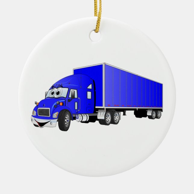 Semi Truck Blue Trailer Cartoon Ceramic Tree Decoration (Front)