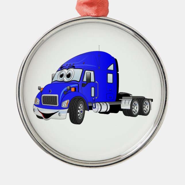 Semi Truck Cab Blue Metal Ornament (Front)