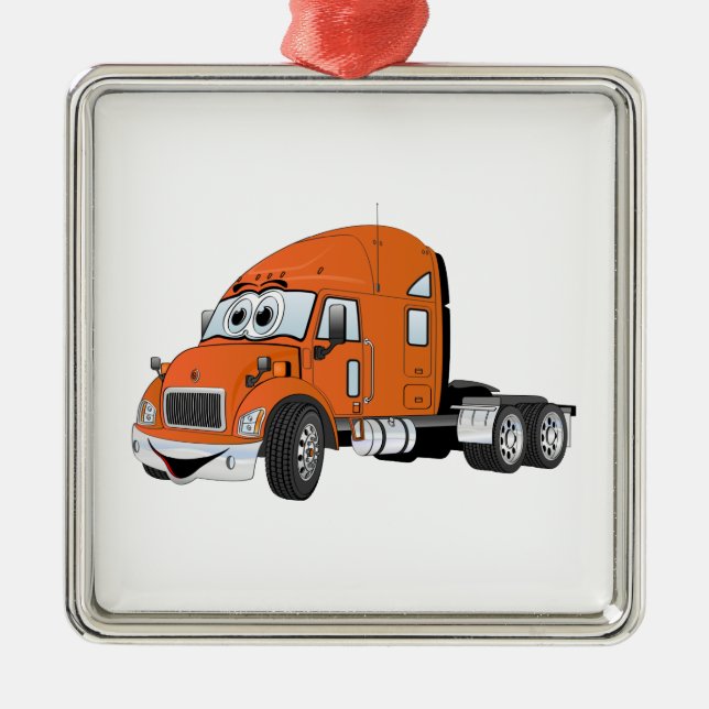 Semi Truck Cab Orange Metal Tree Decoration (Front)