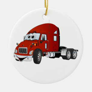 Semi Truck Cab Red Ceramic Tree Decoration