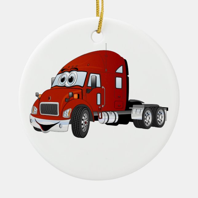 Semi Truck Cab Red Ceramic Tree Decoration (Front)