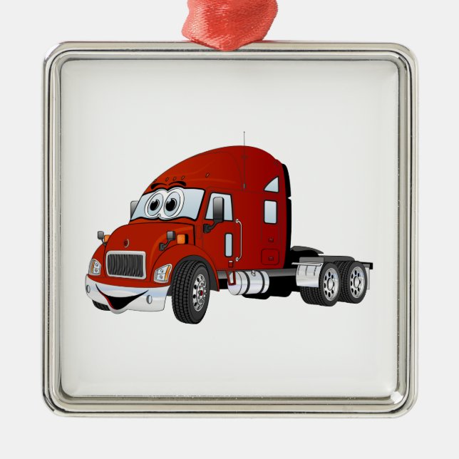 Semi Truck Cab Red Metal Tree Decoration (Front)
