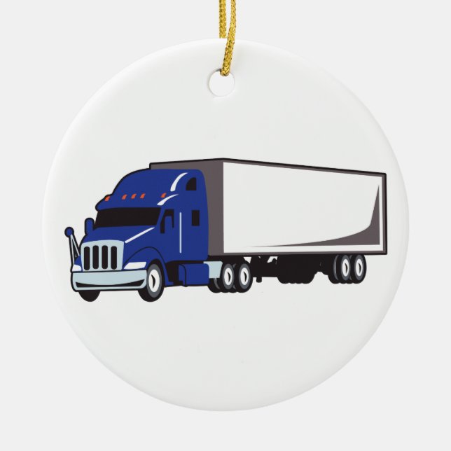Semi Truck Ceramic Ornament (Front)