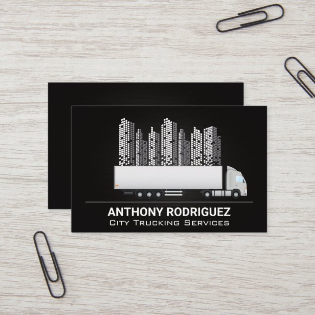 Semi Truck | City Skyline Business Card (Front/Back In Situ)
