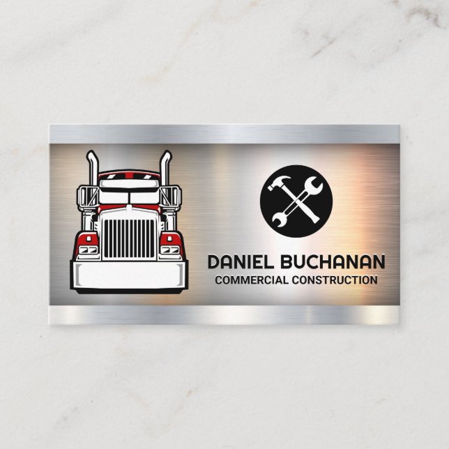 Semi Truck | Construction Tools Business Card (Front)