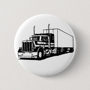Semi Truck diesal Trucking Art ink drawing 6 Cm Round Badge