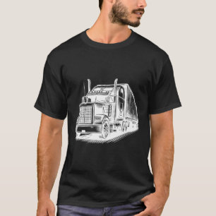 Semi Truck diesel Trucking Art ink drawing T-Shirt