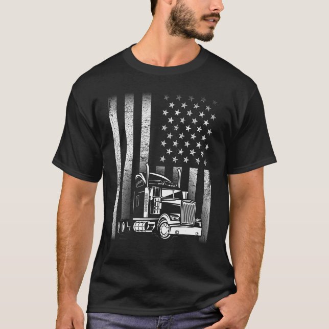 Semi Truck Driver 18 Wheeler Trucker Cool US Ameri T-Shirt (Front)