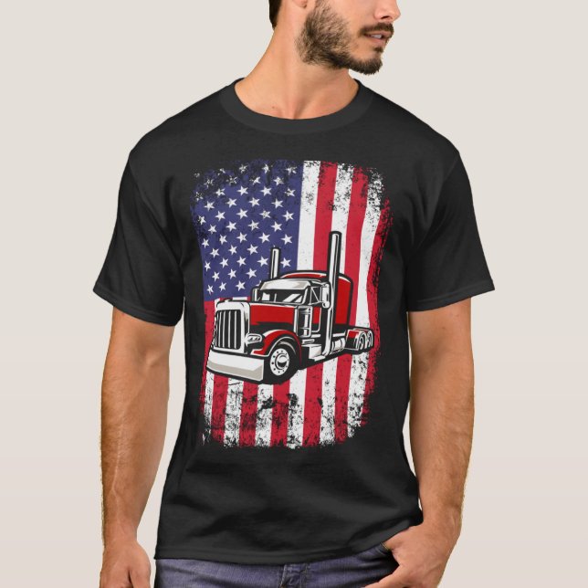 Semi Truck Driver 18 Wheeler Trucker USA American  T-Shirt (Front)
